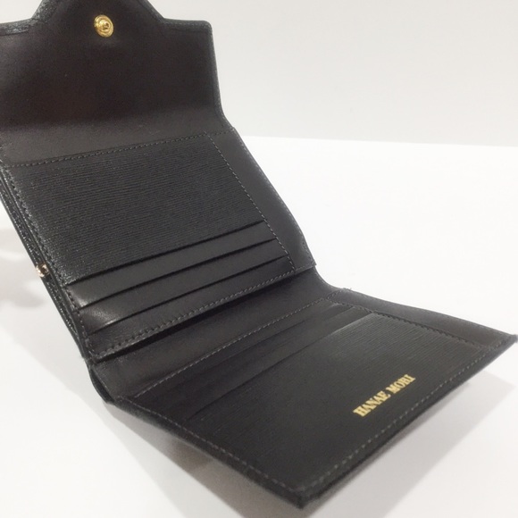 Hanae Mori black textured leather gold logo vintage compact wallet - Picture 8 of 11